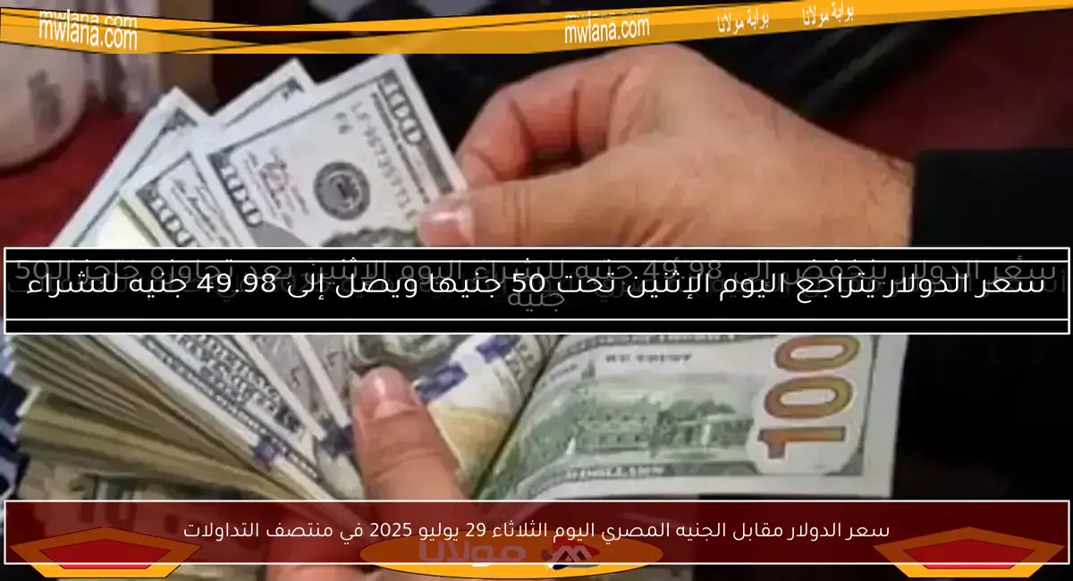 سعر الدولار مقابل الجنيه المصري اليوم الثلاثاء 29 يوليو 2025 في منتصف التداولات
