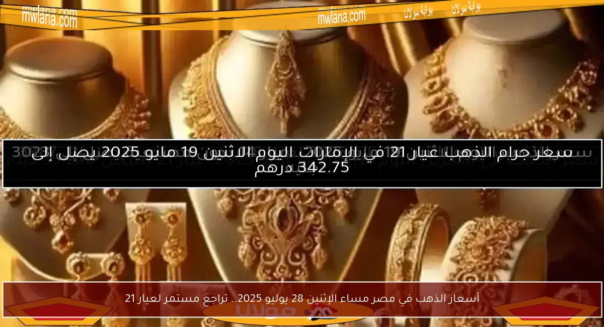 أسعار الذهب في مصر مساء الإثنين 28 يوليو 2025.. تراجع مستمر لعيار 21