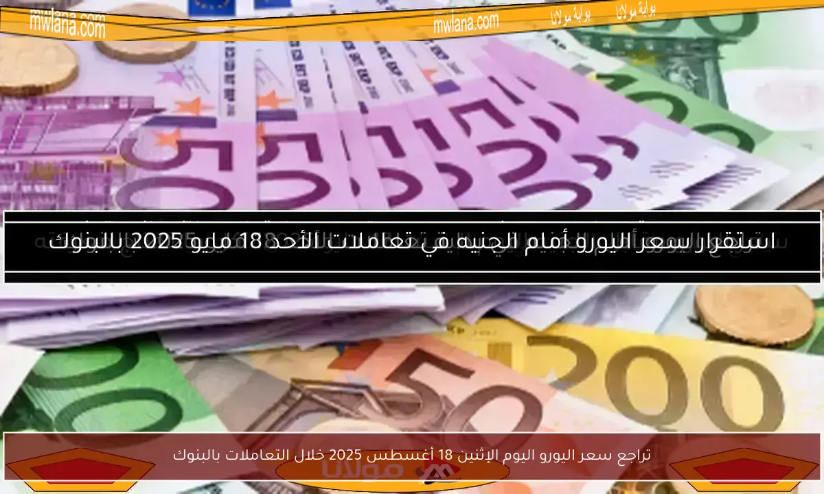 تراجع سعر اليورو اليوم الإثنين 18 أغسطس 2025 خلال التعاملات بالبنوك