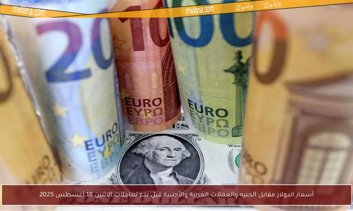 أسعار الدولار مقابل الجنيه والعملات العربية والأجنبية قبل بدء تعاملات الاثنين 18 أغسطس 2025