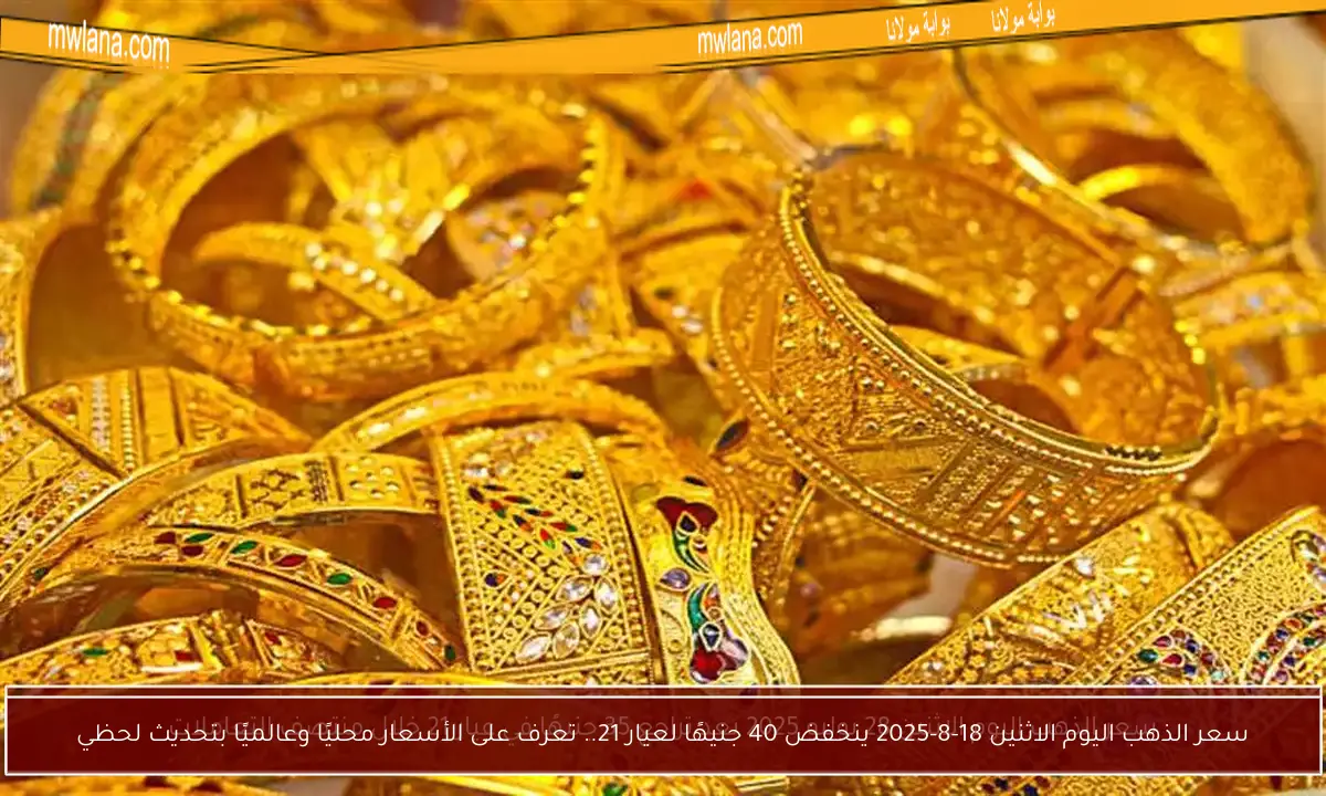 سعر الذهب اليوم الاثنين 18-8-2025 ينخفض 40 جنيهًا لعيار 21.. تعرف على الأسعار محليًا وعالميًا بتحديث لحظي