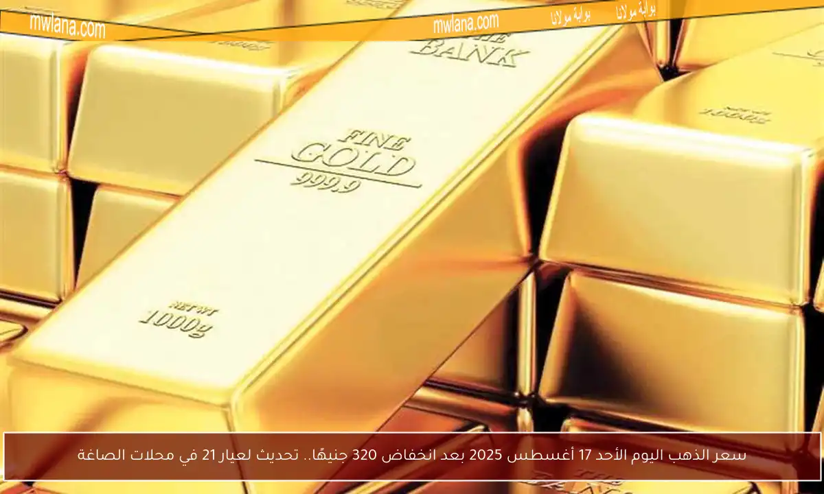 سعر الذهب اليوم الأحد 17 أغسطس 2025 بعد انخفاض 320 جنيهًا.. تحديث لعيار 21 في محلات الصاغة