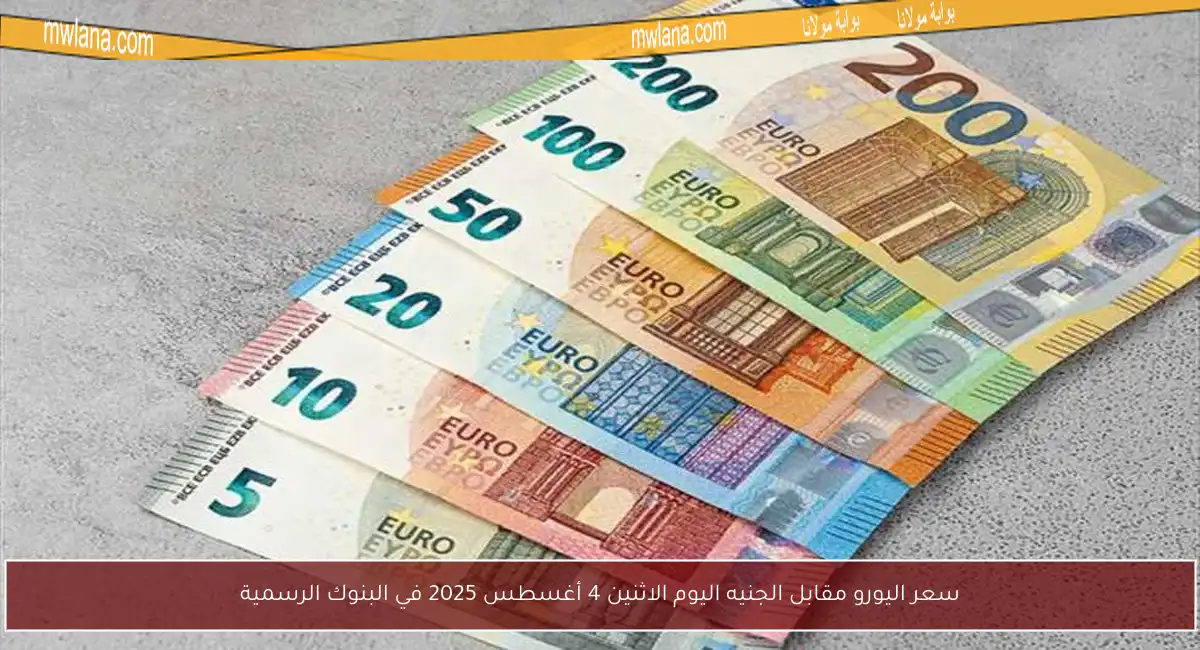 سعر اليورو مقابل الجنيه اليوم الاثنين 4 أغسطس 2025 في البنوك الرسمية