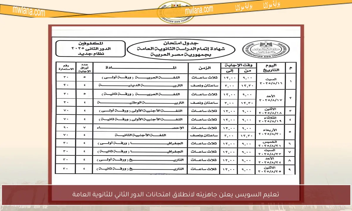 تعليم السويس يعلن جاهزيته لانطلاق امتحانات الدور الثاني للثانوية العامة