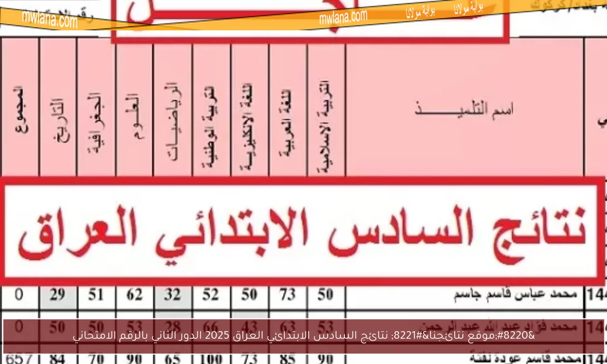 “موقع نتائجنا” نتائج السادس الابتدائي العراق 2025 الدور الثاني بالرقم الامتحاني